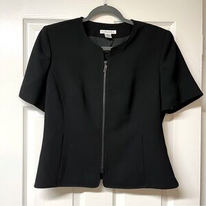 Preston and York Black professional Top Blouse zip up shirt w shoulder pads